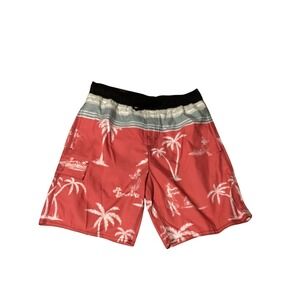 US Apparel Mens Tropical Palm Tree Aloha lined Swim trunks Cargo Pockets Size M